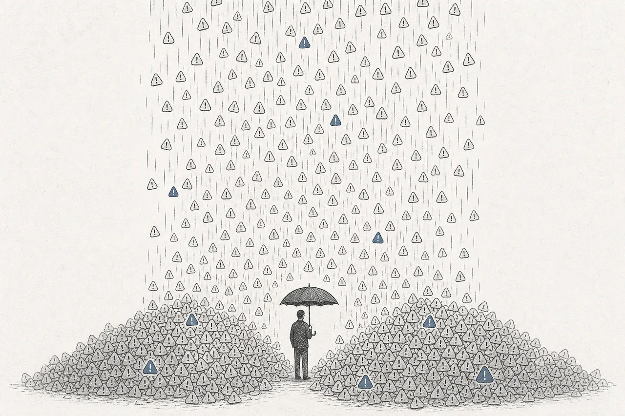 นักวิเคราะห์ตัวเล็กยืนกางร่มอยู่ใต้ฝนของสัญญาณเตือนที่ตกลงมาไม่หยุด มีเพียงไม่กี่หยดที่เป็นภัยจริง